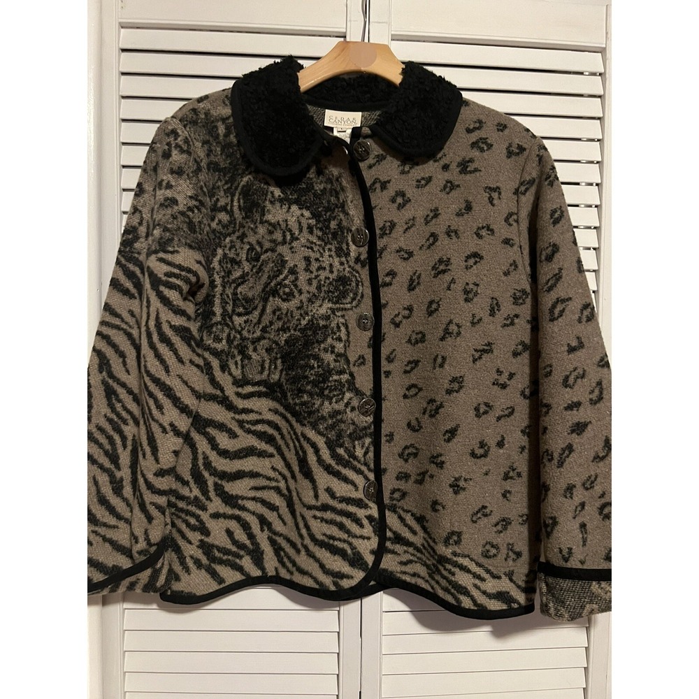 CEDAR CANYON Women's Size Large L Coat Jacket Animal Print WOOL Blend